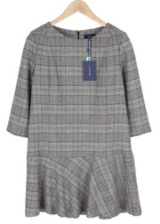 GANT Checked Flare Women Dress EU38 Grey 3/4 Sleeve Round Neck Plaid Print Mini