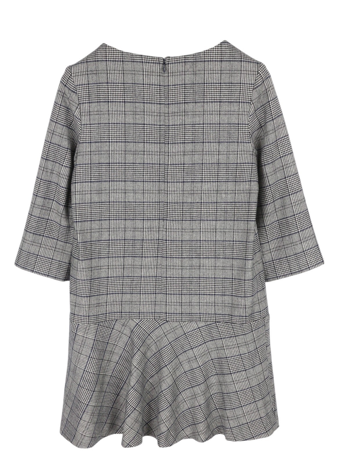 GANT Checked Flare Women Dress EU38 Grey 3/4 Sleeve Round Neck Plaid Print Mini