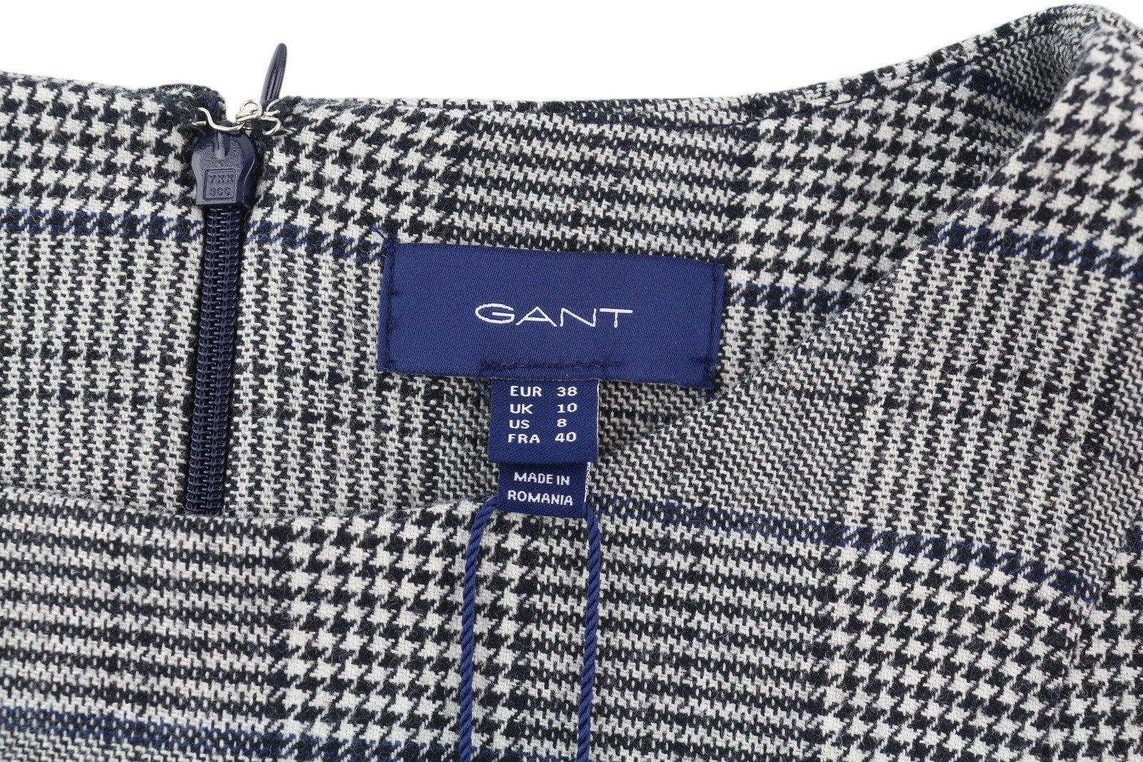GANT Checked Flare Women Dress EU38 Grey 3/4 Sleeve Round Neck Plaid Print Mini