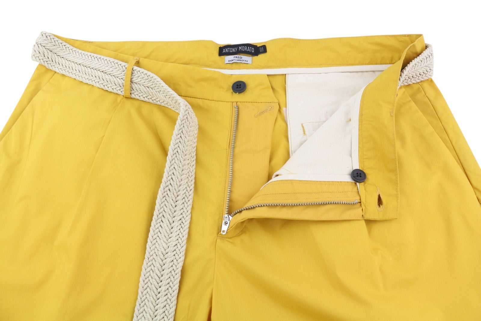 ANTONY MORATO Fred Men Shorts W40 Yellow Carrot Fit Chino Belted Pleated Logo