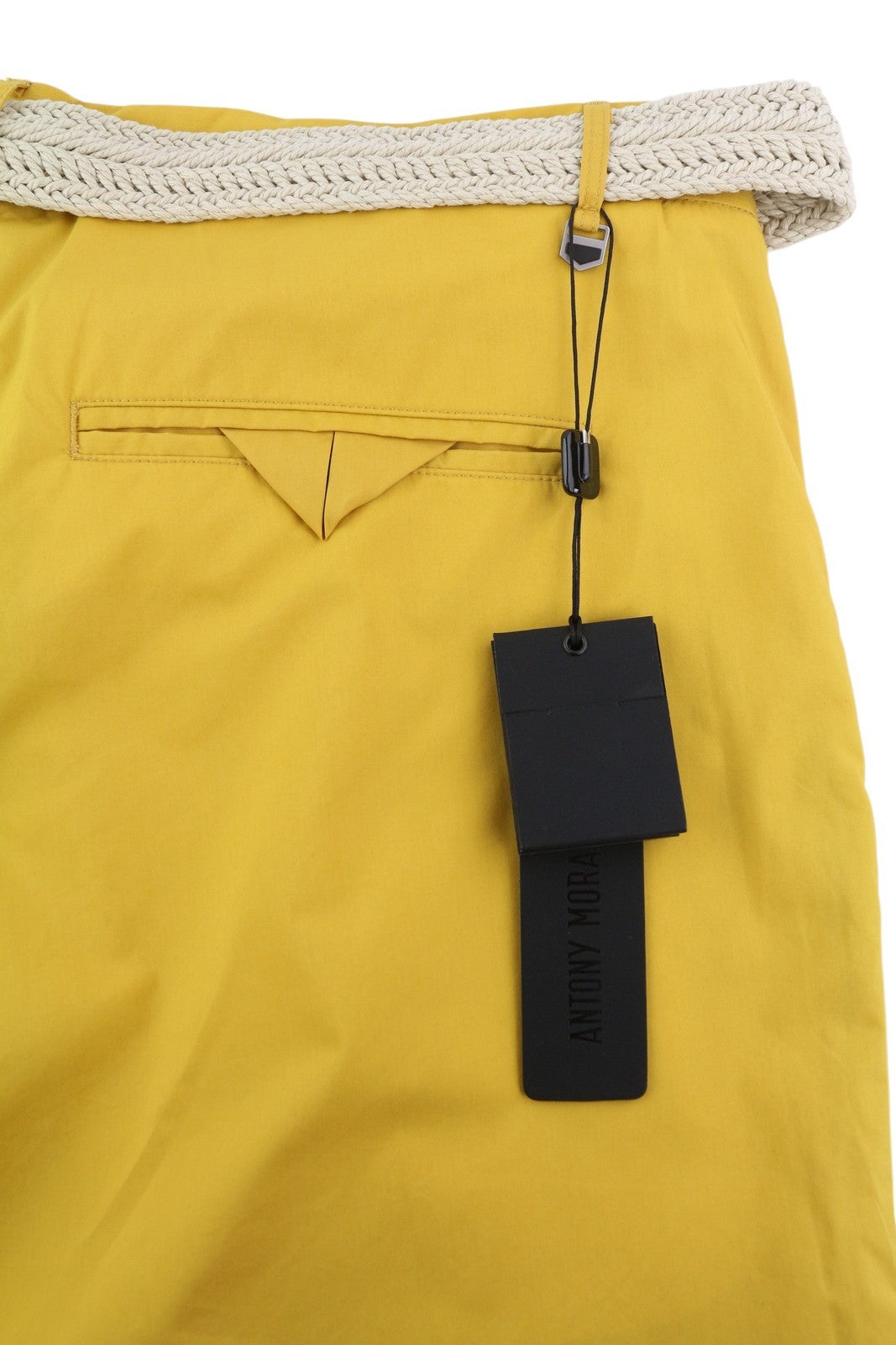 ANTONY MORATO Fred Men Shorts W40 Yellow Carrot Fit Chino Belted Pleated Logo