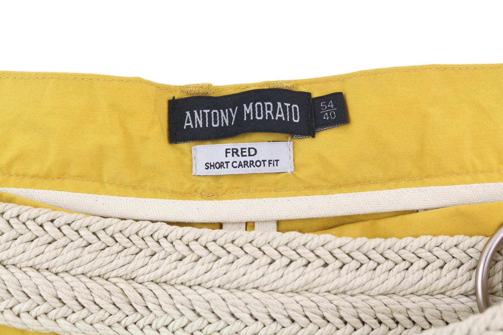 ANTONY MORATO Fred Men Shorts W40 Yellow Carrot Fit Chino Belted Pleated Logo