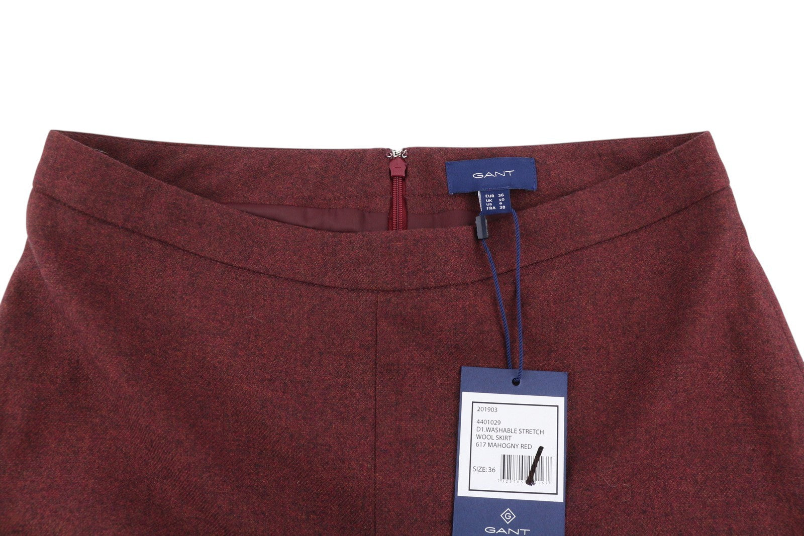 GANT Washable Stretch Wool Women Skirt EU36 Melange Burgundy Knee-Length Zip