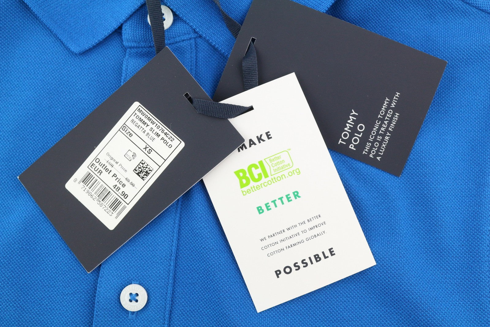 TOMMY HILFIGER Slim Polo Blue Men T-Shirt XS Short Sleeve Casual Logo RRP€70