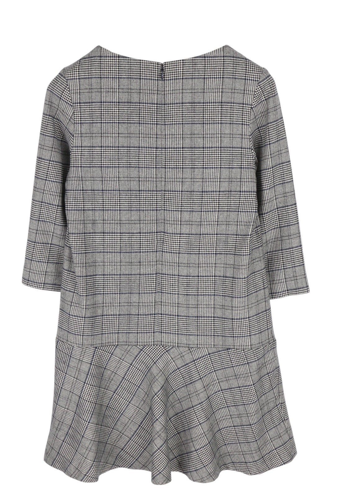 GANT Checked Flare Women Dress EU36 Grey 3/4 Sleeved Round Neck Plaid Print Mini