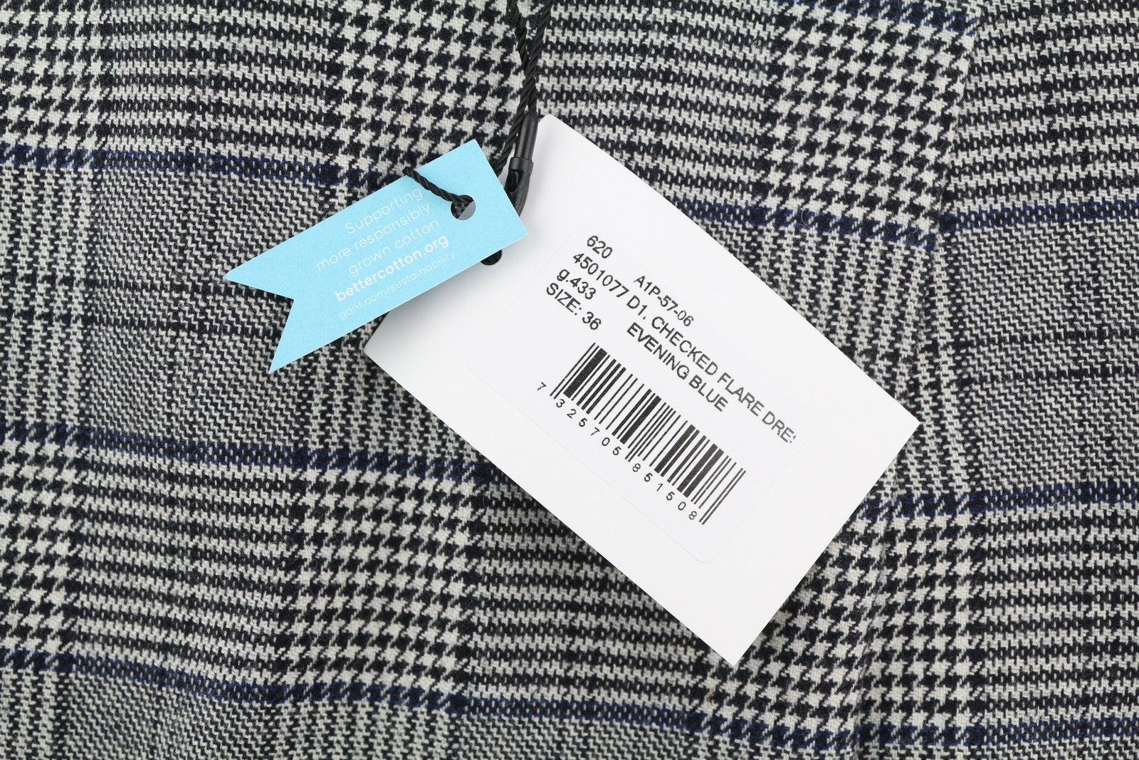 GANT Checked Flare Women Dress EU36 Grey 3/4 Sleeved Round Neck Plaid Print Mini