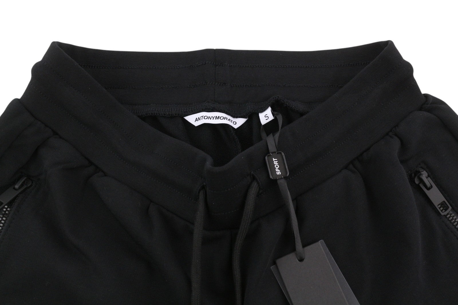 ANTONY MORATO Men Shorts S Black Drawstring Waist Zipped Pockets Sweat Logo