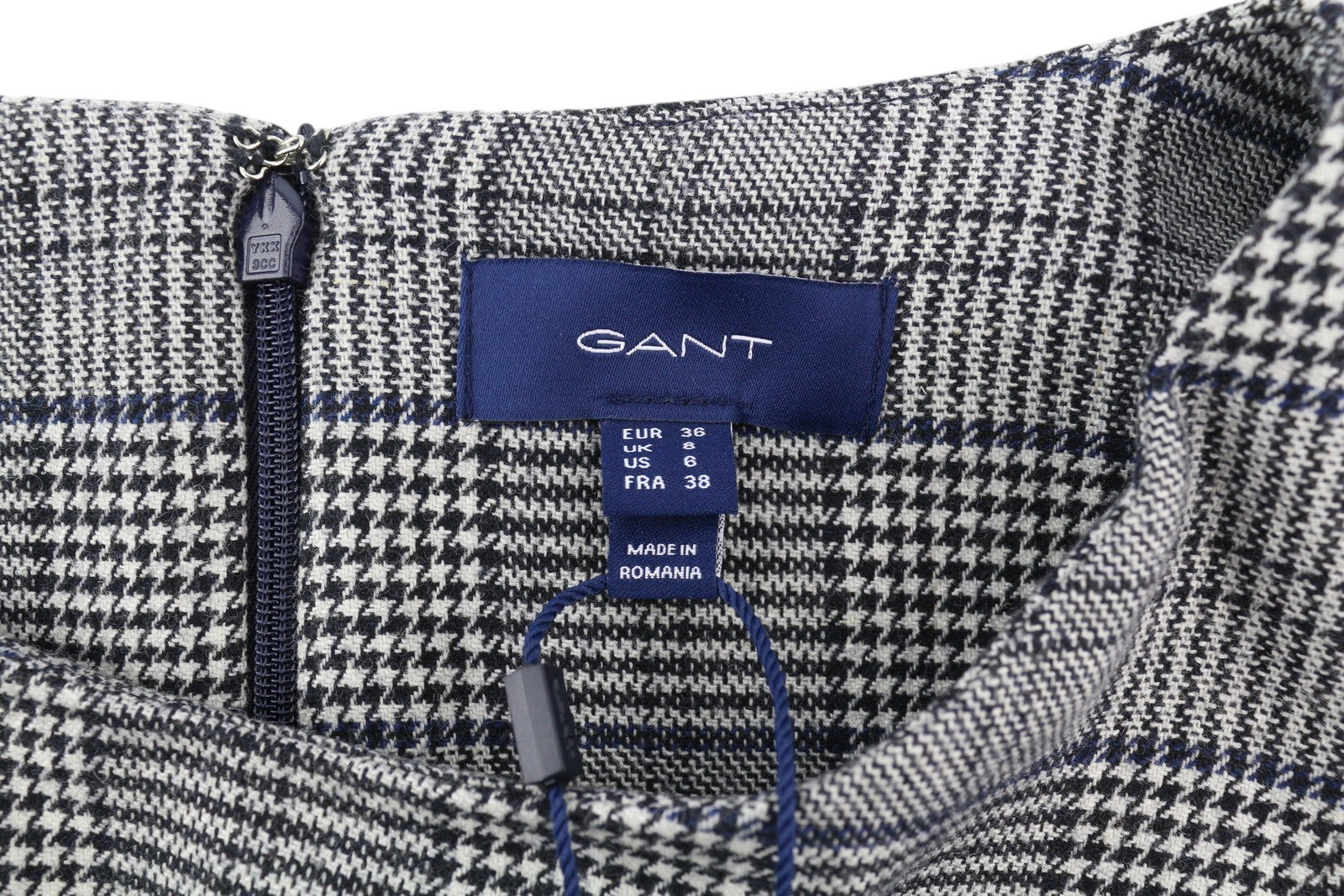 GANT Checked Flare Women Dress EU36 Grey 3/4 Sleeve Round Neck Plaid Print Mini
