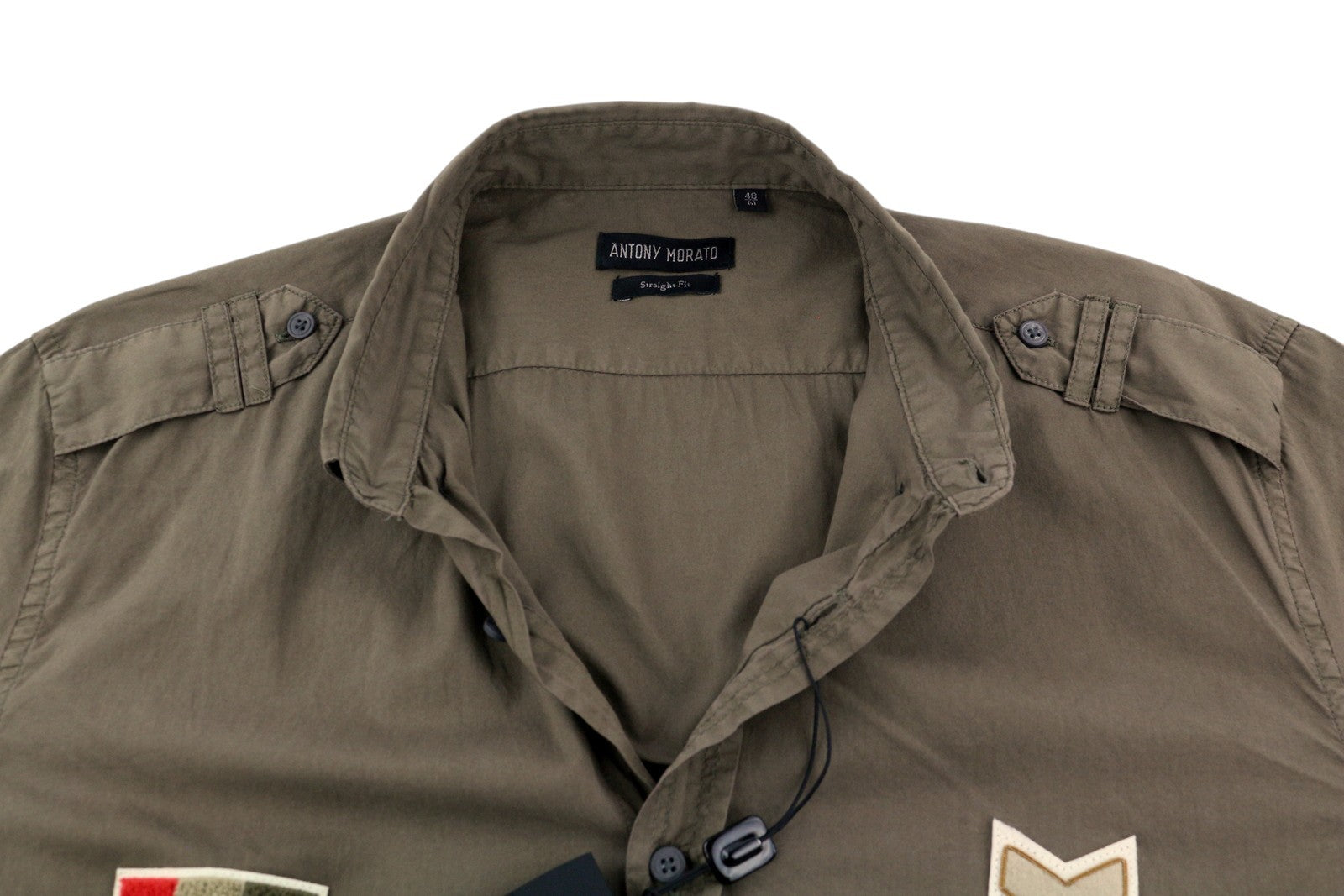 ANTONY MORATO Men Shirt M Brown Straight Fit Button-Down Neck Logo Short Sleeve