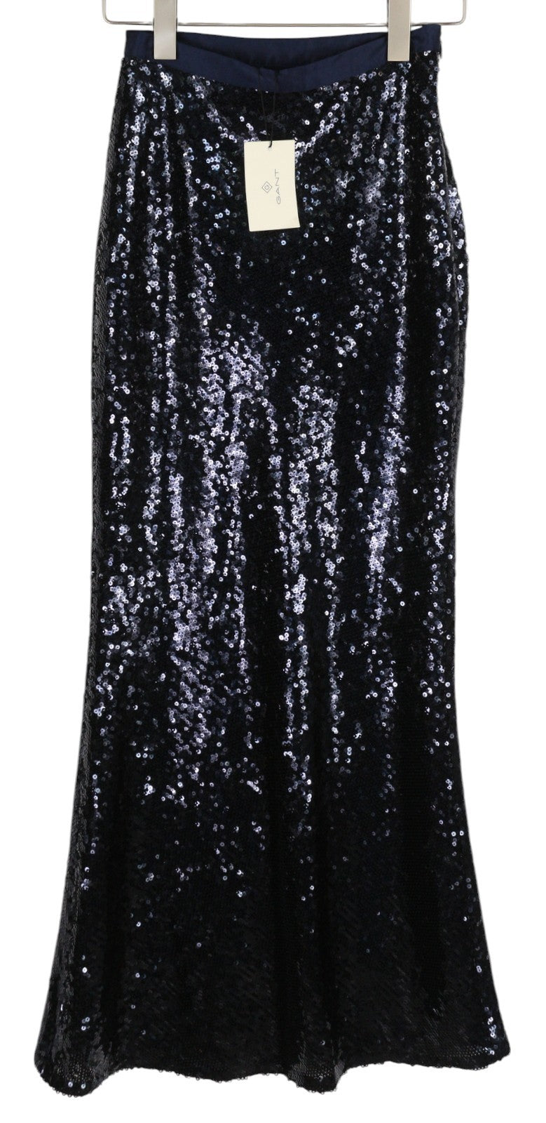GANT Full Length Sequin Women Skirt EU34 Dark Blue Shiny Fitted Zip Fly Lined