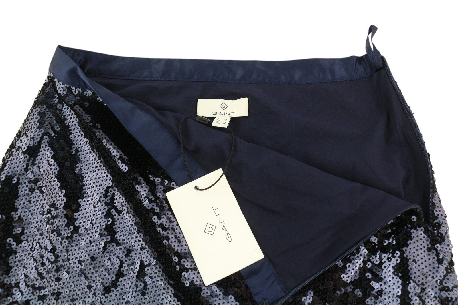 GANT Full Length Sequin Women Skirt EU34 Dark Blue Shiny Fitted Zip Fly Lined