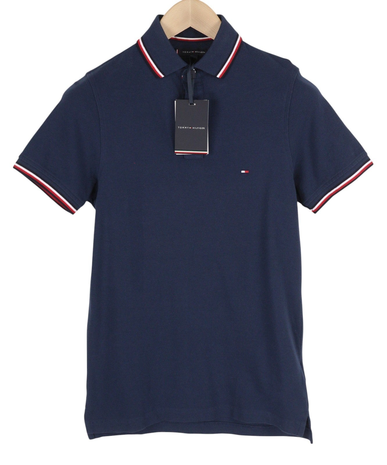 TOMMY HILFIGER Tipped SL Blue Men T-Shirt XS Organic Cotton Slim Fit Polo RRP€80