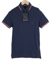 TOMMY HILFIGER Tipped SL Blue Men T-Shirt XS Organic Cotton Slim Fit Polo RRP€80