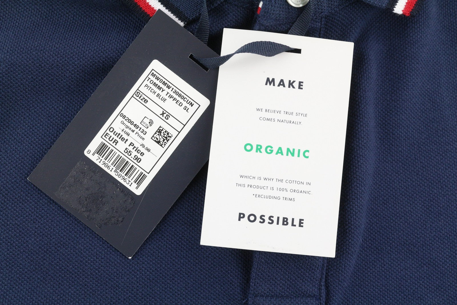 TOMMY HILFIGER Tipped SL Blue Men T-Shirt XS Organic Cotton Slim Fit Polo RRP€80