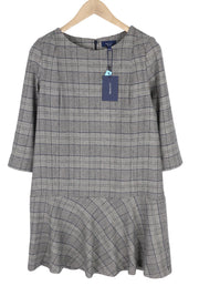 GANT Checked Flare Women Dress EU38 Grey 3/4 Sleeved Round Neck Plaid Print Mini