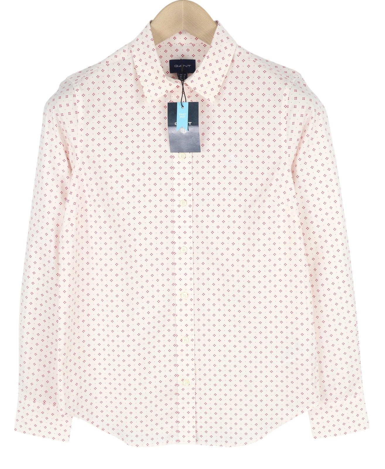GANT Fairly Dot Stretch Women Shirt EU34 Spread Neck button-Up Patterned White