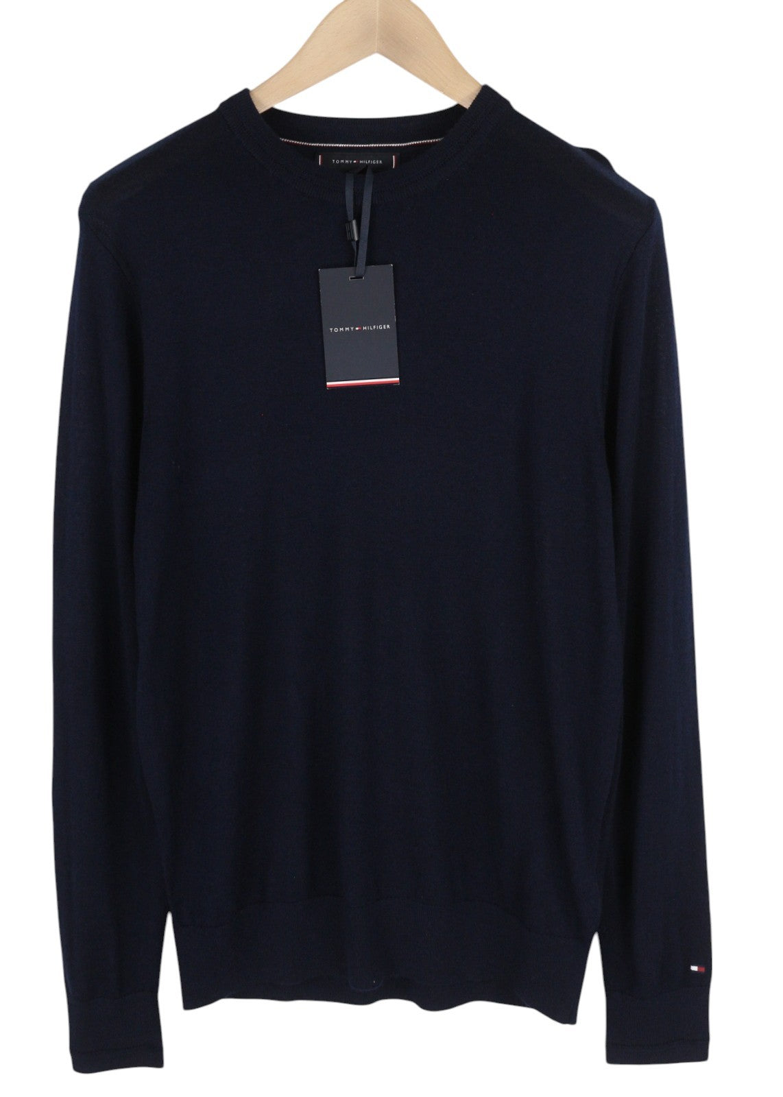 TOMMY HILFIGER Luxury Wool Silk Men Jumper M Dark Blue Pullover Crew Neck Knit