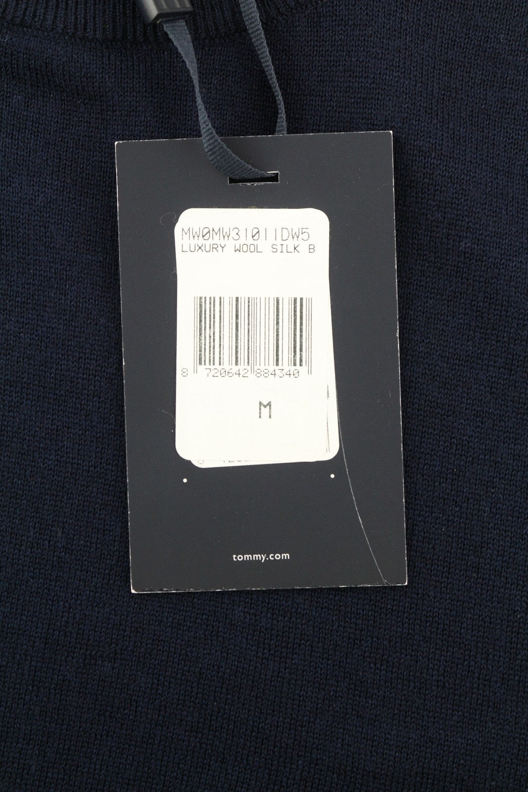 TOMMY HILFIGER Luxury Wool Silk Men Jumper M Dark Blue Pullover Crew Neck Knit