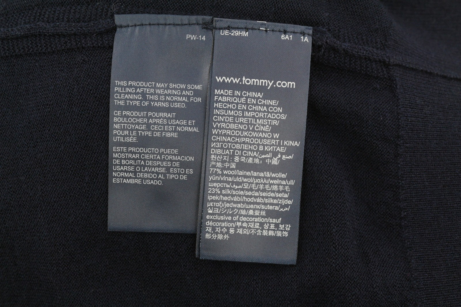 TOMMY HILFIGER Luxury Wool Silk Men Jumper M Dark Blue Pullover Crew Neck Knit