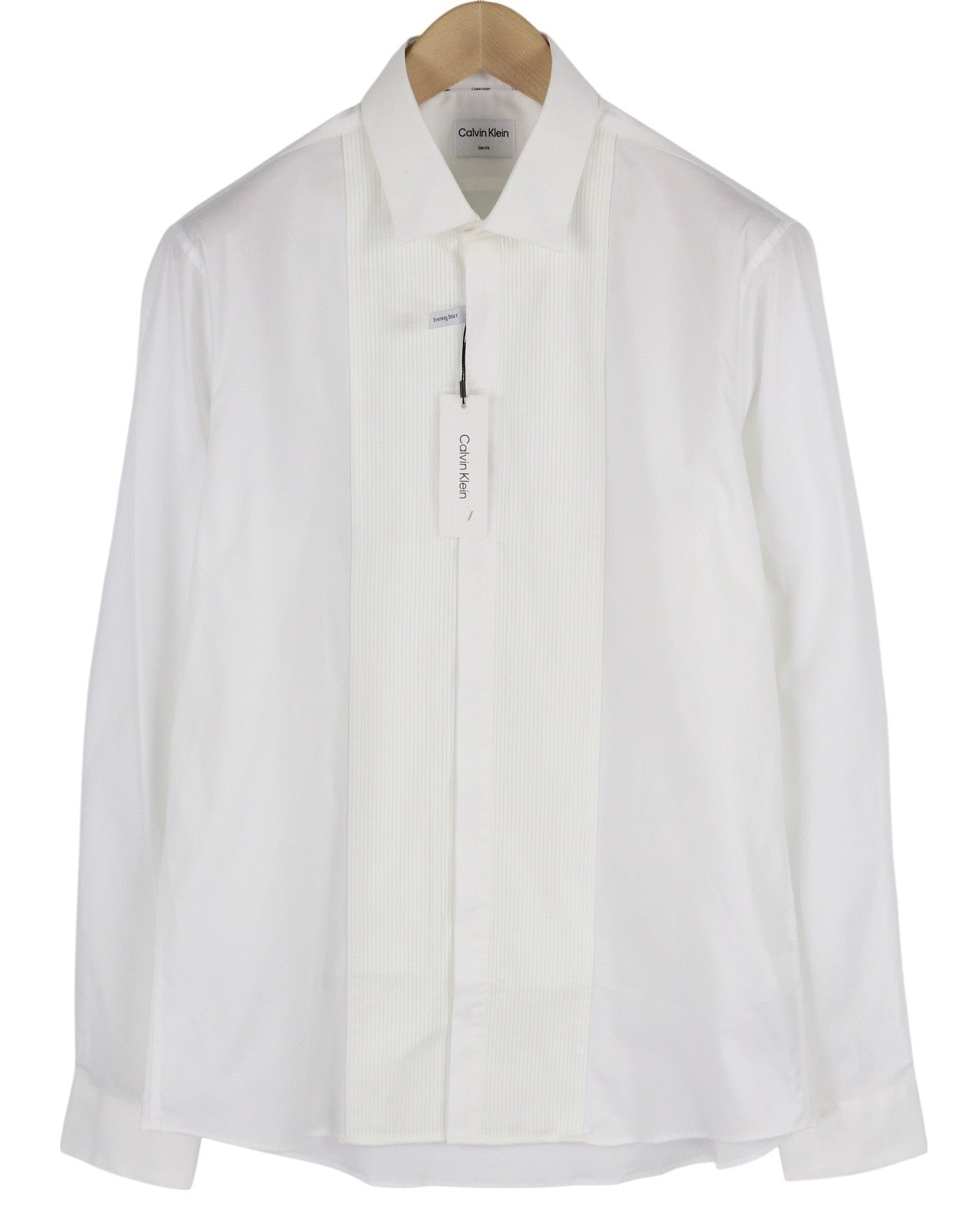 CALVIN KLEIN Evening Tuxedo Slim Men Formal Shirt 42 XL White Pleated Button