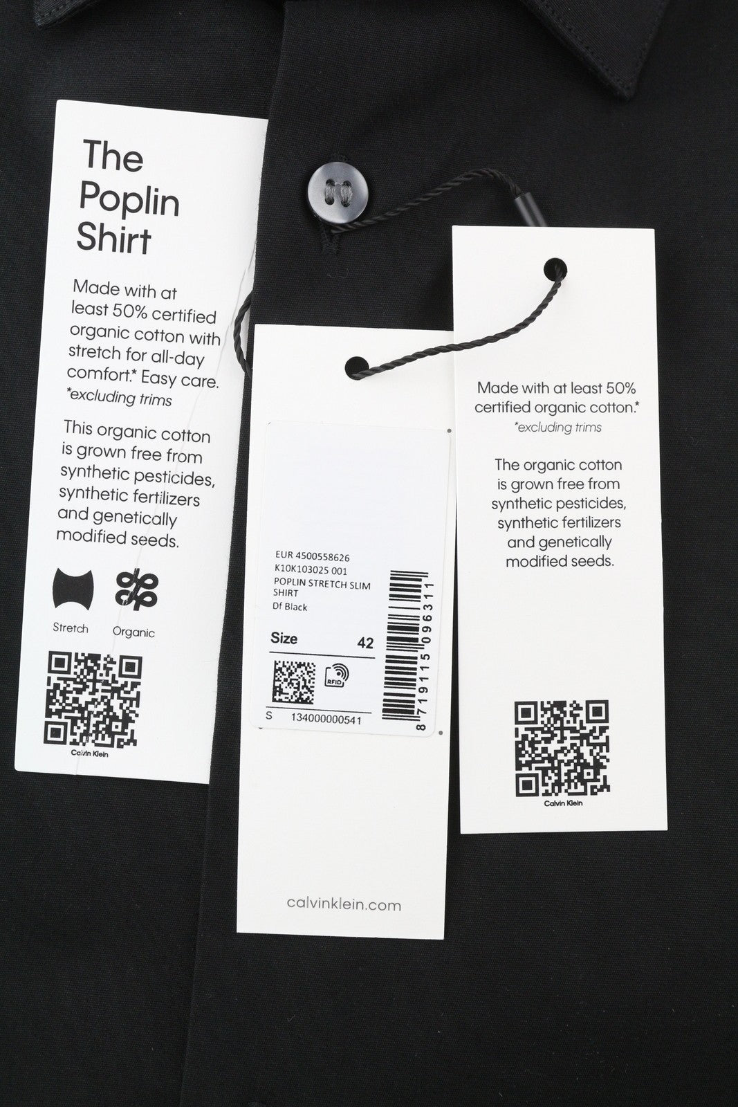 CALVIN KLEIN Poplin Stretch Slim Men Formal Shirt 42 16 1/2 XL Black Button-Up