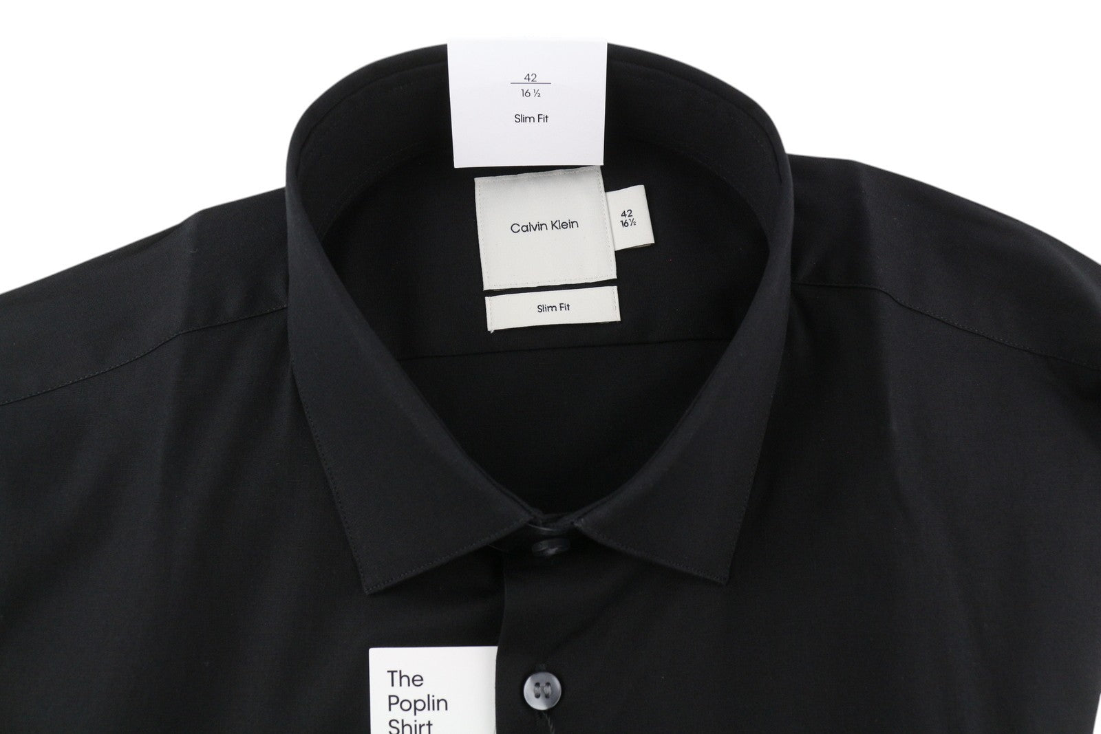 CALVIN KLEIN Poplin Stretch Slim Men Formal Shirt 42 16 1/2 XL Black Button-Up