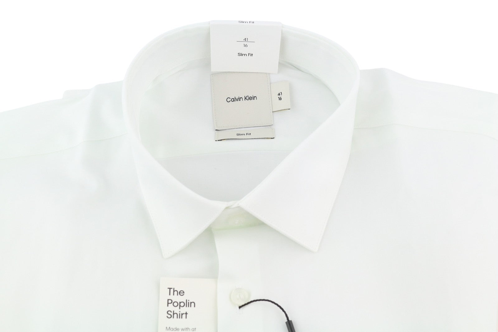 CALVIN KLEIN Poplin Stretch Slim Men Formal Shirt 41 / 16 L White Button Spread