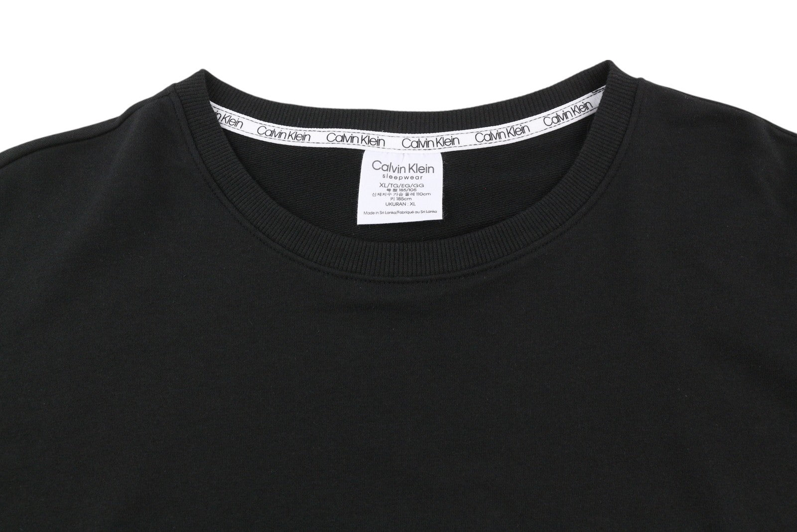 CALVIN KLEIN Men Sweatshirt XL Black Pullover Crew Neck Embroidered Front Logo