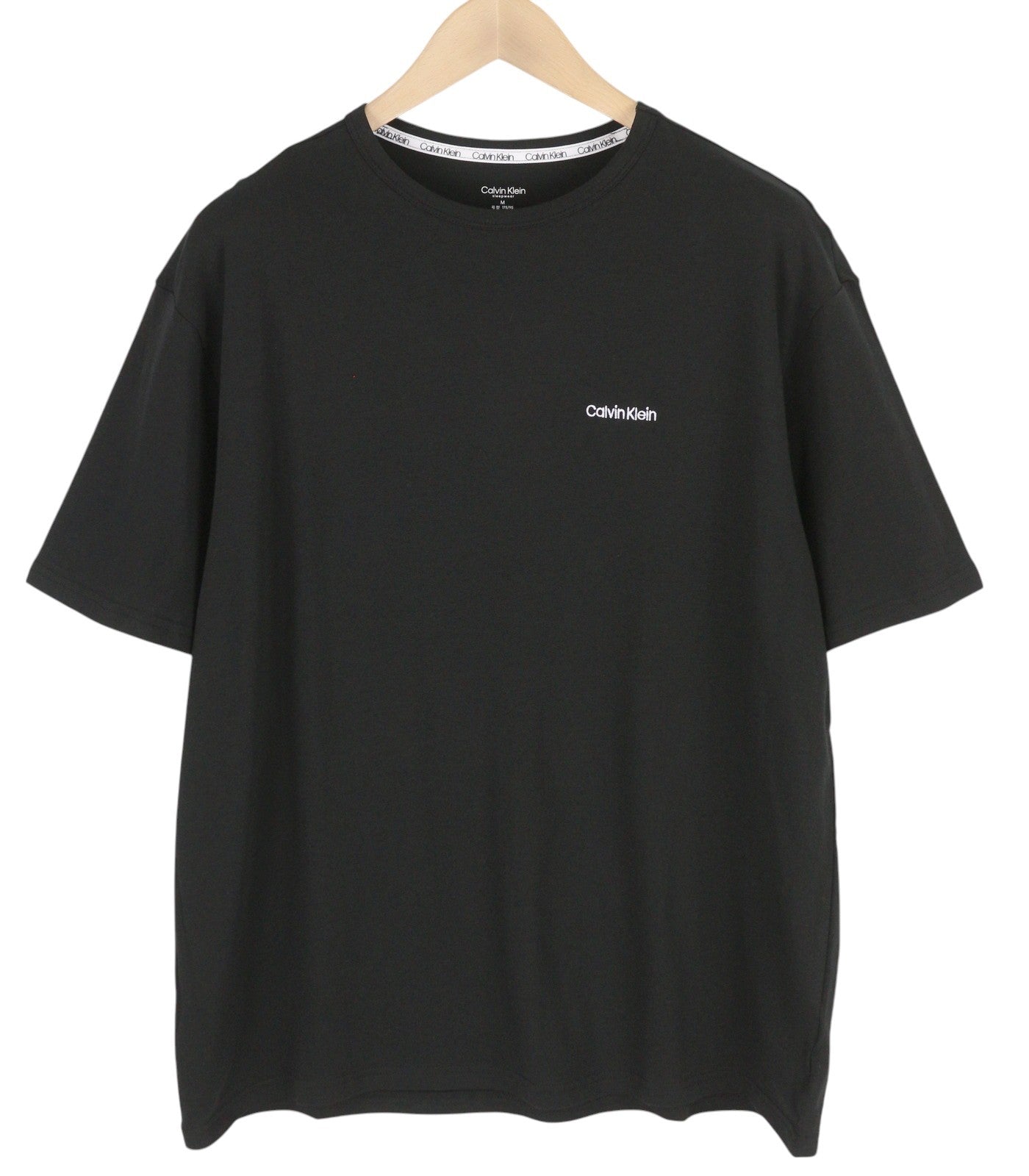CALVIN KLEIN Men T-Shirt M Black Short Sleeve Tricot Stretch Crew Neck Logo