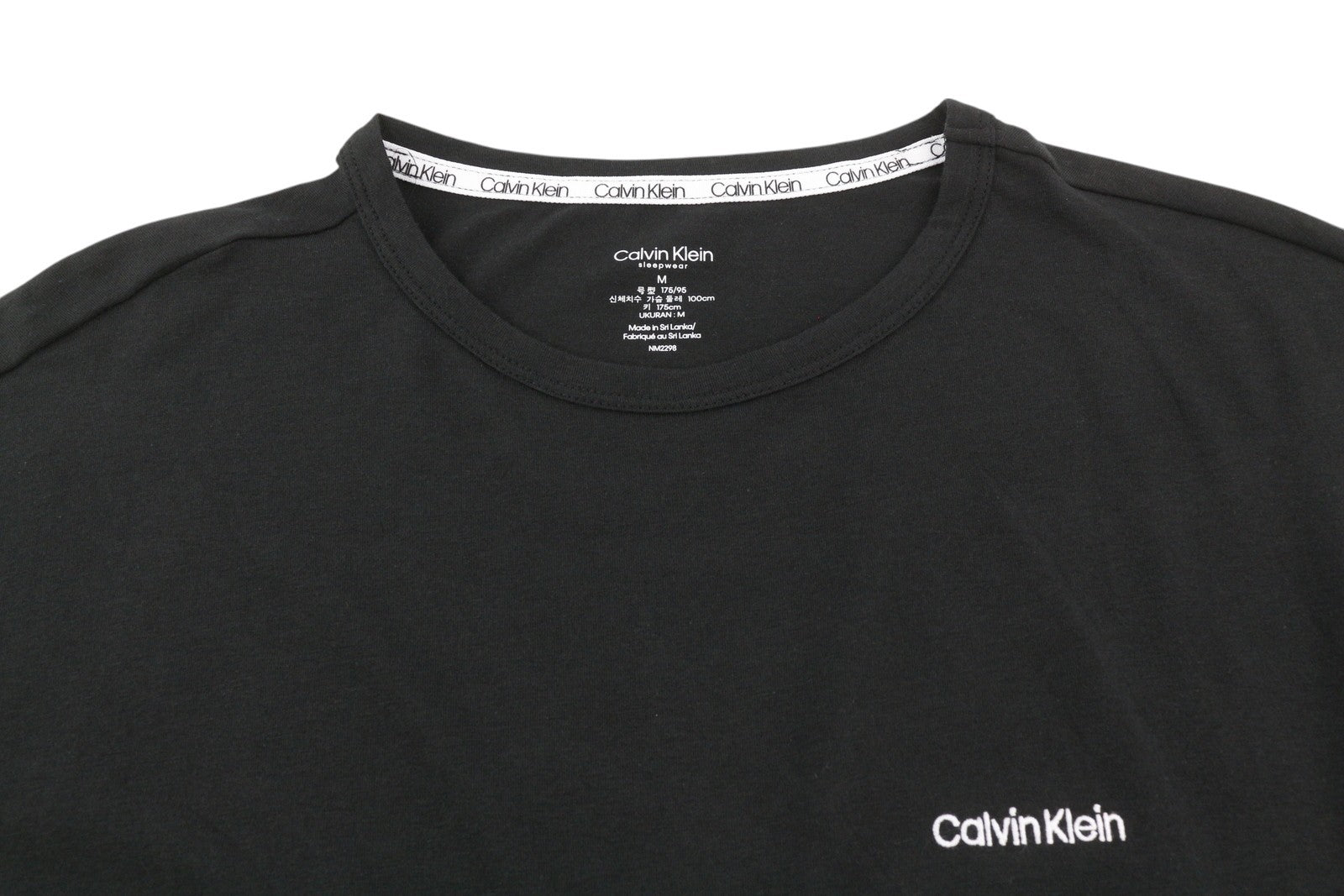 CALVIN KLEIN Men T-Shirt M Black Short Sleeve Tricot Stretch Crew Neck Logo