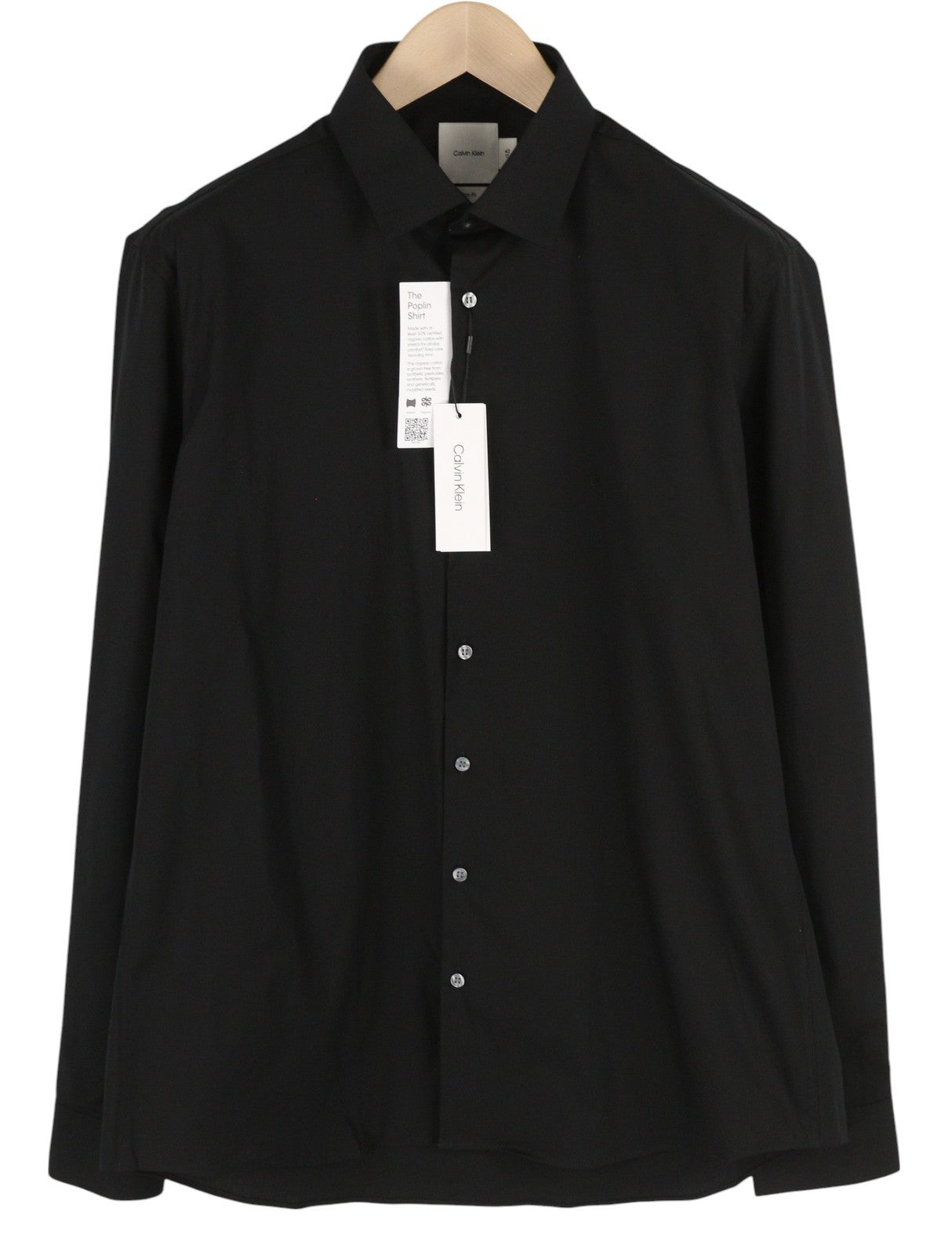 CALVIN KLEIN Poplin Stretch Slim Men Formal Shirt 43 / 17 XL Black Button Spread