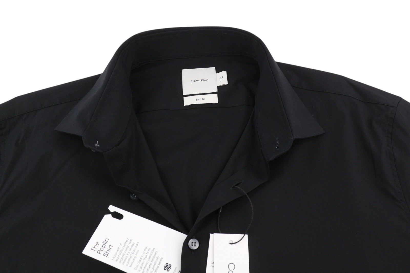 CALVIN KLEIN Poplin Stretch Slim Men Formal Shirt 43 / 17 XL Black Button Spread