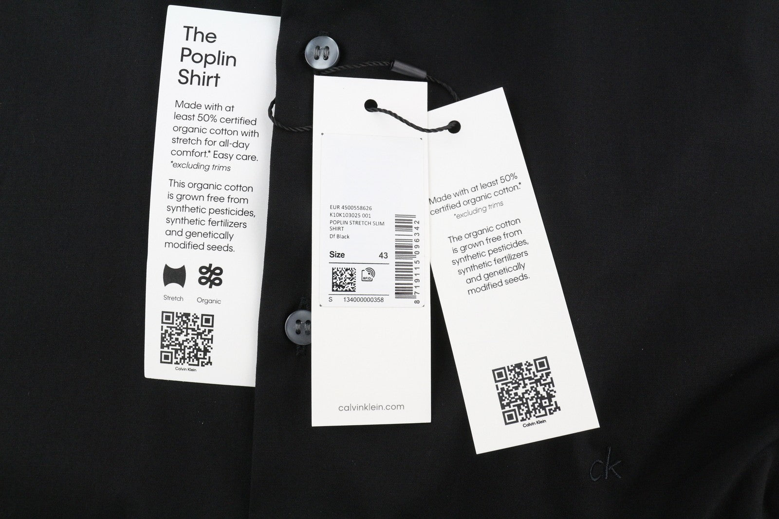 CALVIN KLEIN Poplin Stretch Slim Men Formal Shirt 43 / 17 XL Black Button Spread