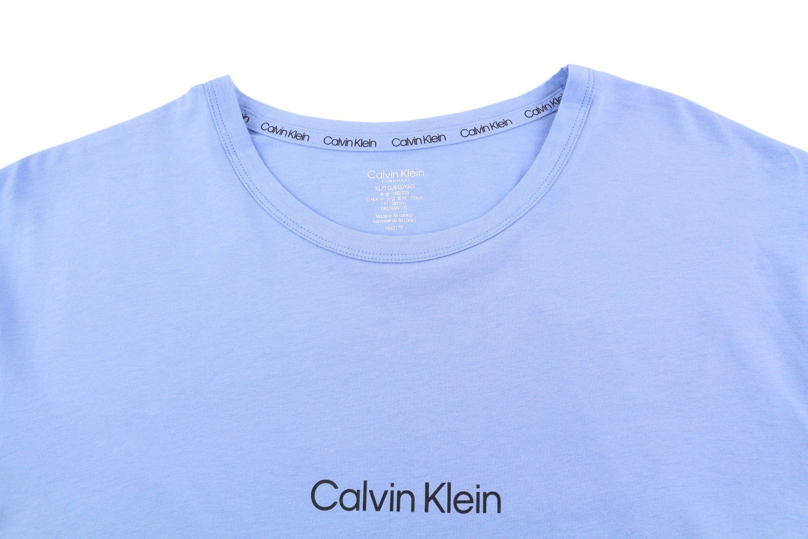 CALVIN KLEIN Crew Neck Men T-Shirt XL Blue Short Sleeve Tricot Stretchy Logo