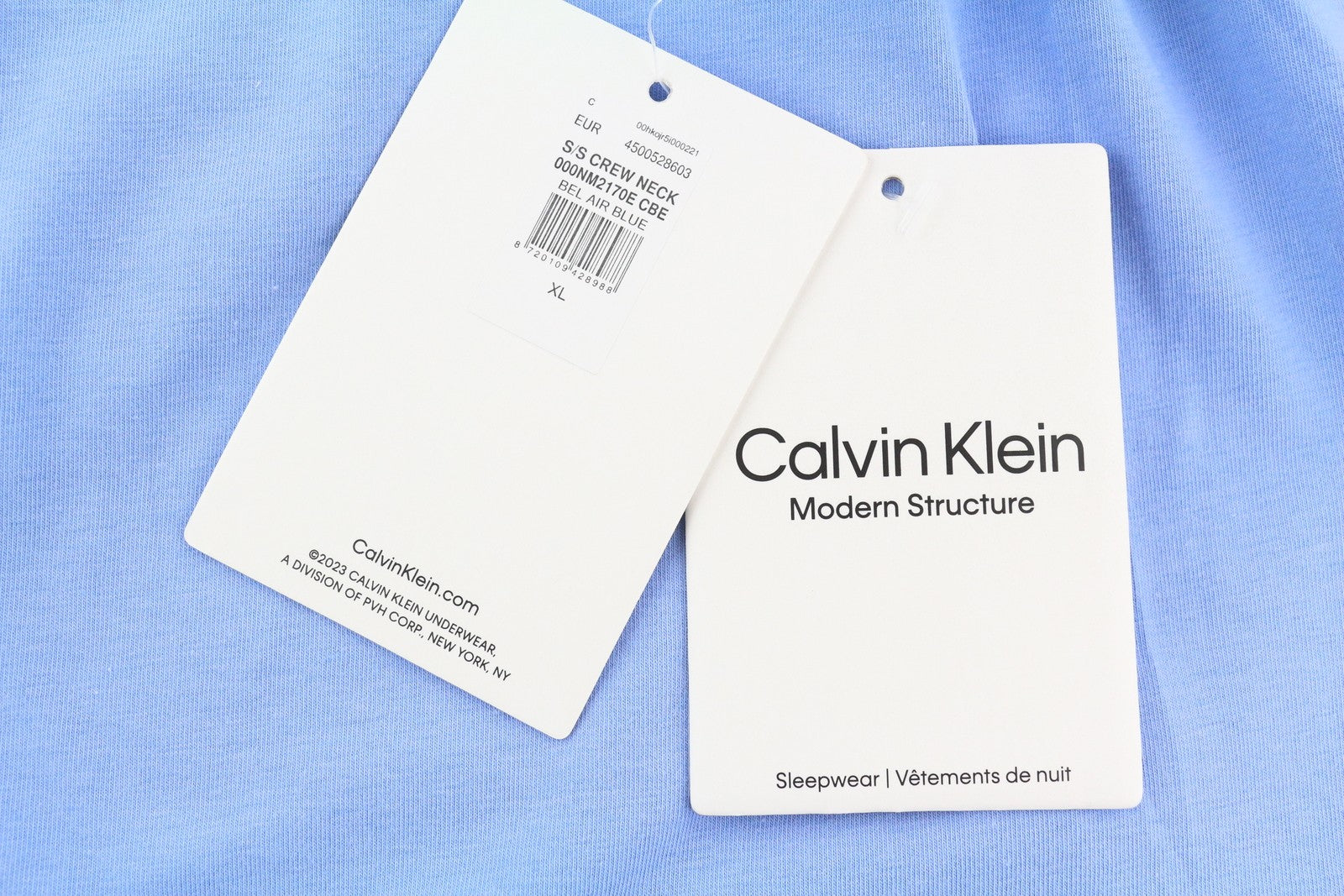 CALVIN KLEIN Crew Neck Men T-Shirt XL Blue Short Sleeve Tricot Stretchy Logo