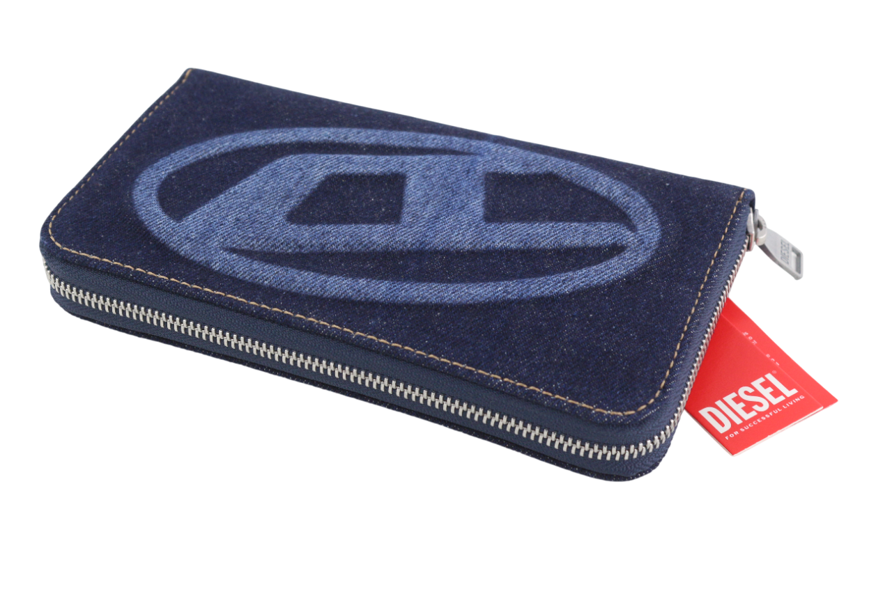 DIESEL Continental Zip Men Wallet OS Blue Denim Look Zipper RRP€120