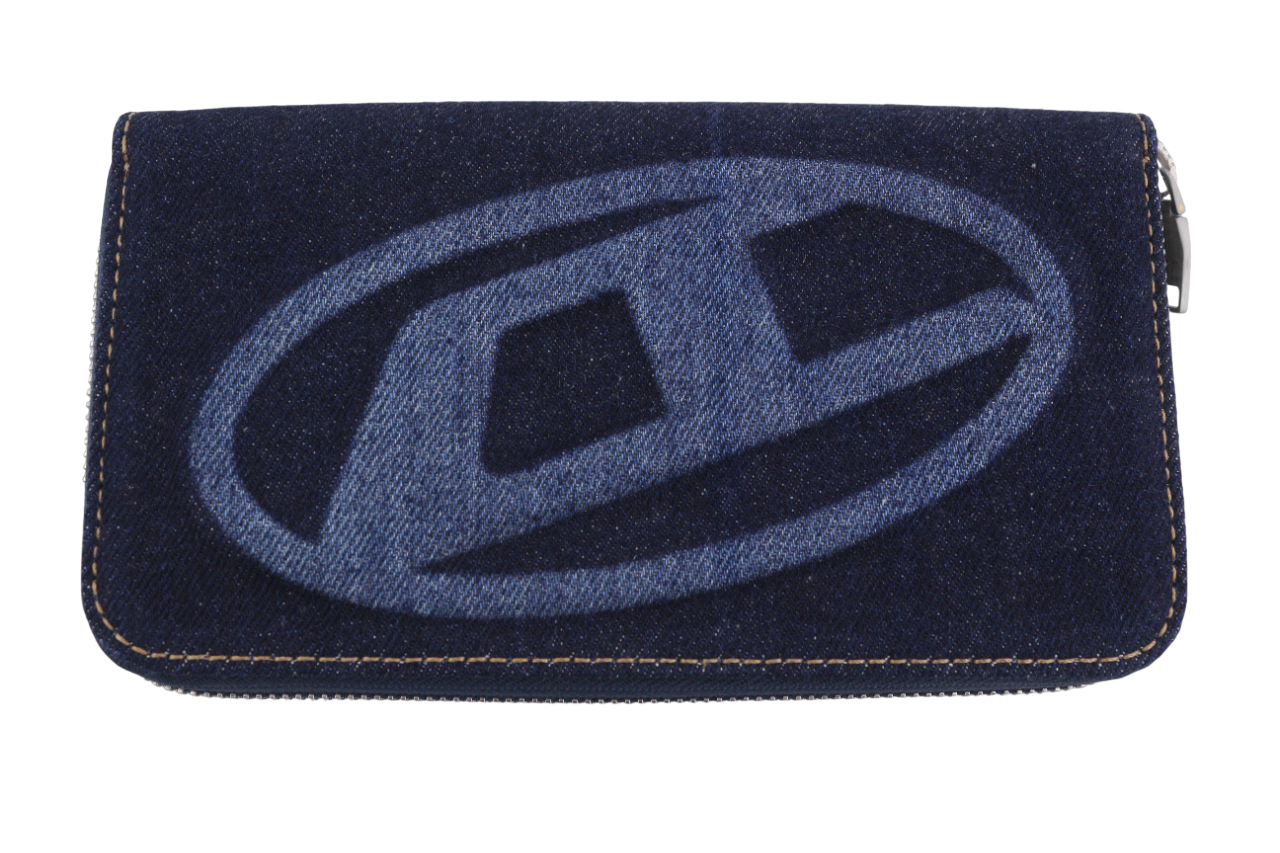 DIESEL Continental Zip Men Wallet OS Blue Denim Look Zipper RRP€120