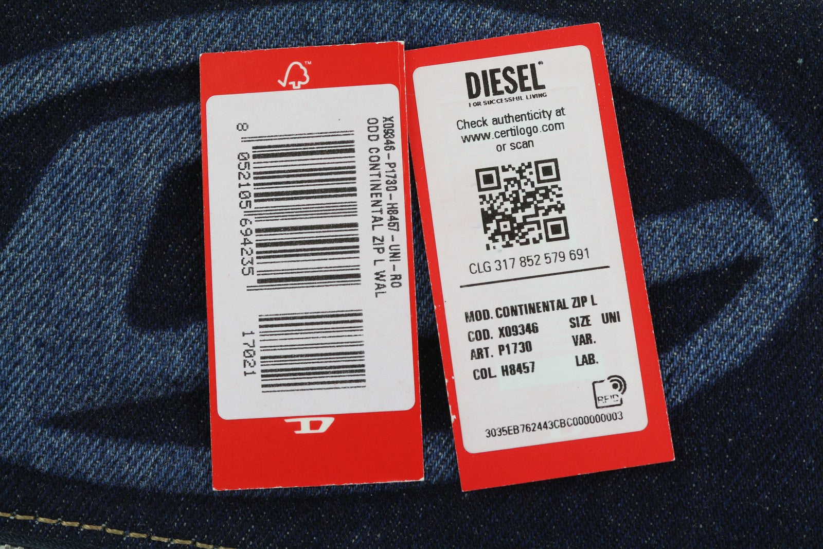 DIESEL Continental Zip Men Wallet OS Blue Denim Look Zipper RRP€120