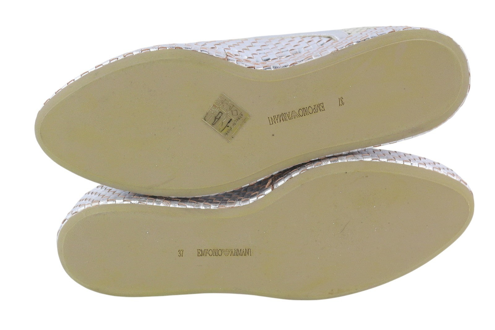 EMPORIO ARMANI X3C140 Women Shoes EU37 Shiny Silver Braded Platform Lace Up