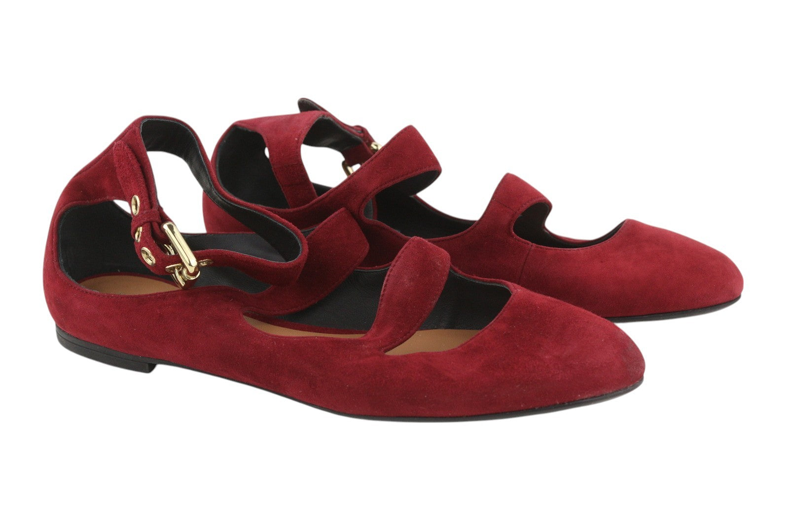 EMPORIO ARMANI X3D226 Women Flats EU37 Burgundy Suede Leather Buckle Ballerina