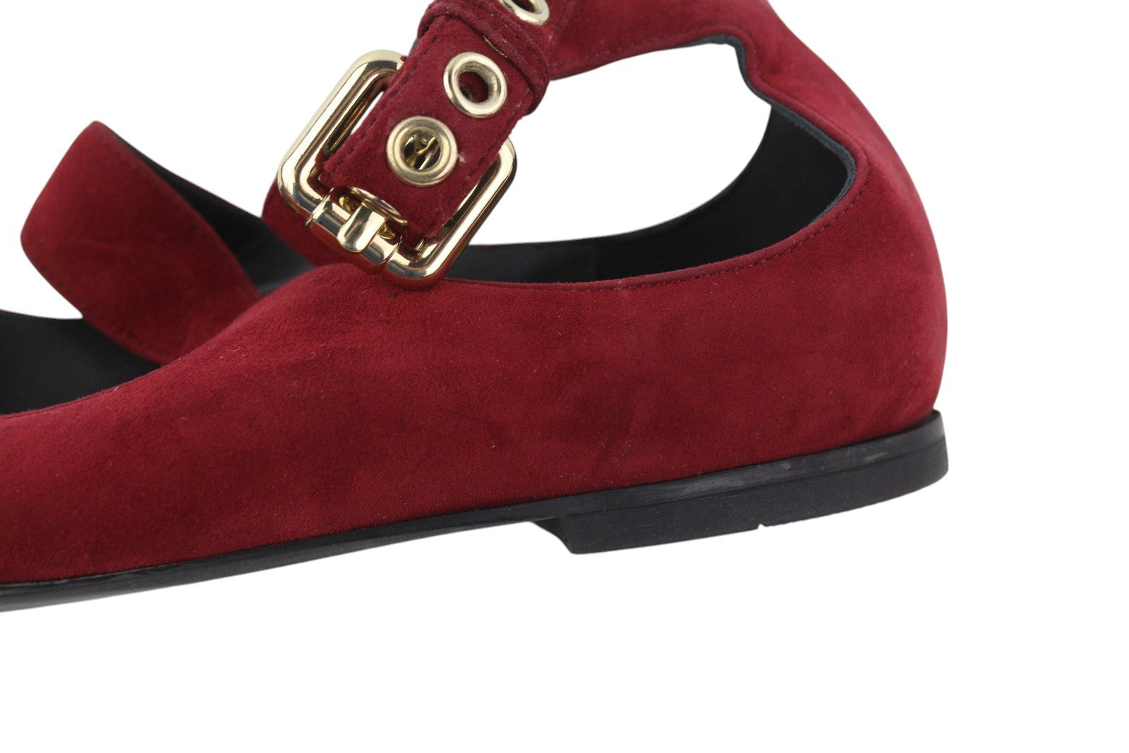 EMPORIO ARMANI X3D226 Women Flats EU37 Burgundy Suede Leather Buckle Ballerina