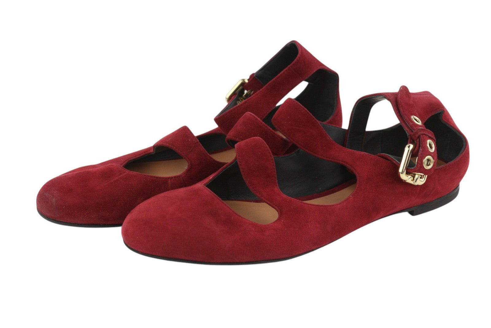 EMPORIO ARMANI X3D226 Women Flats EU37 Burgundy Suede Leather Buckle Ballerina