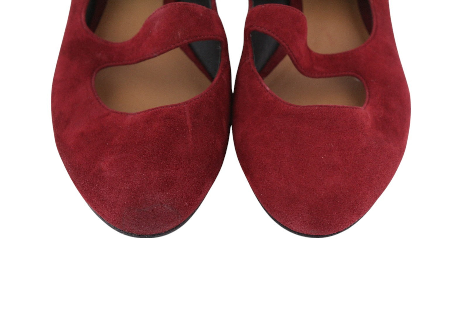 EMPORIO ARMANI X3D226 Women Flats EU37 Burgundy Suede Leather Buckle Ballerina