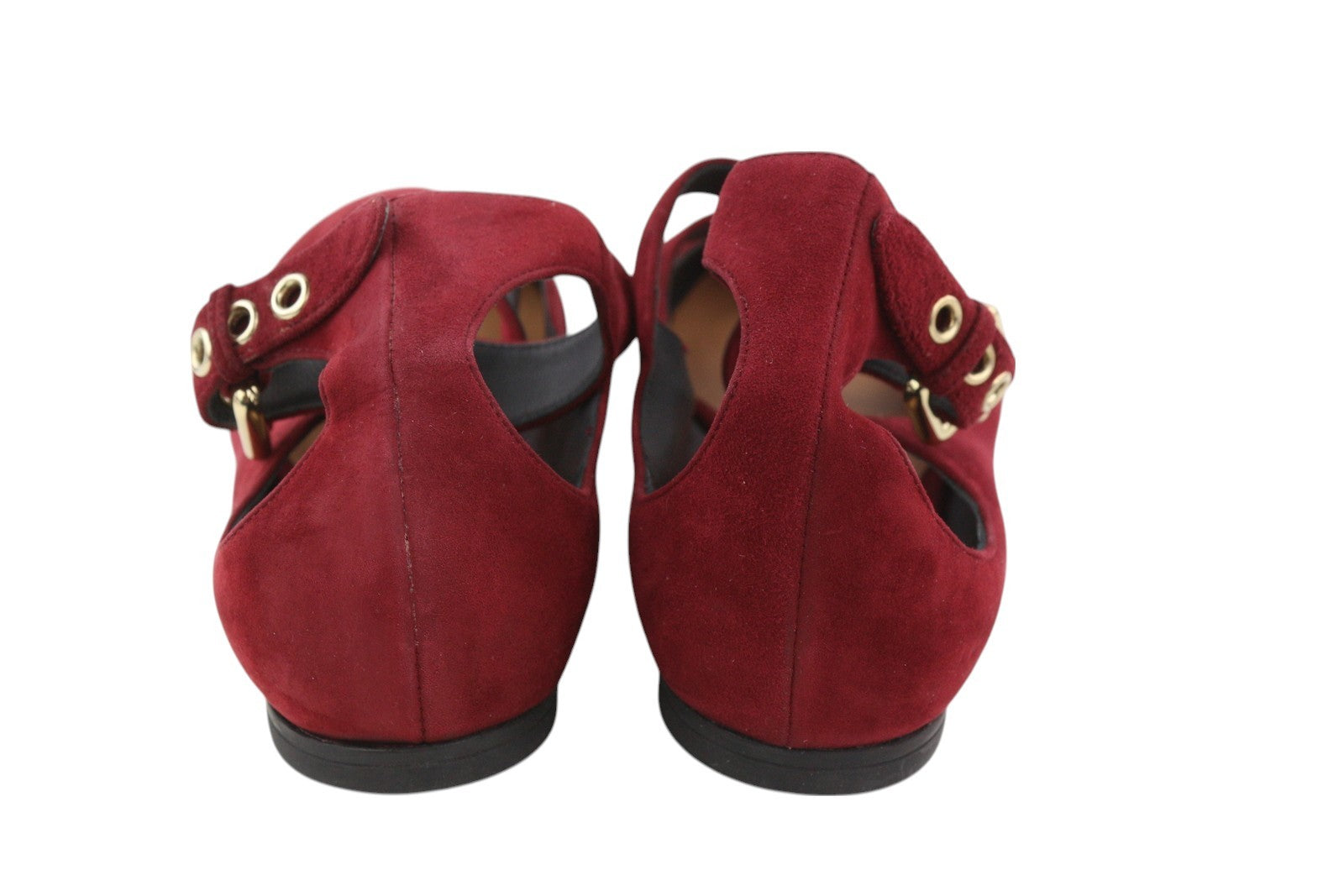 EMPORIO ARMANI X3D226 Women Flats EU37 Burgundy Suede Leather Buckle Ballerina