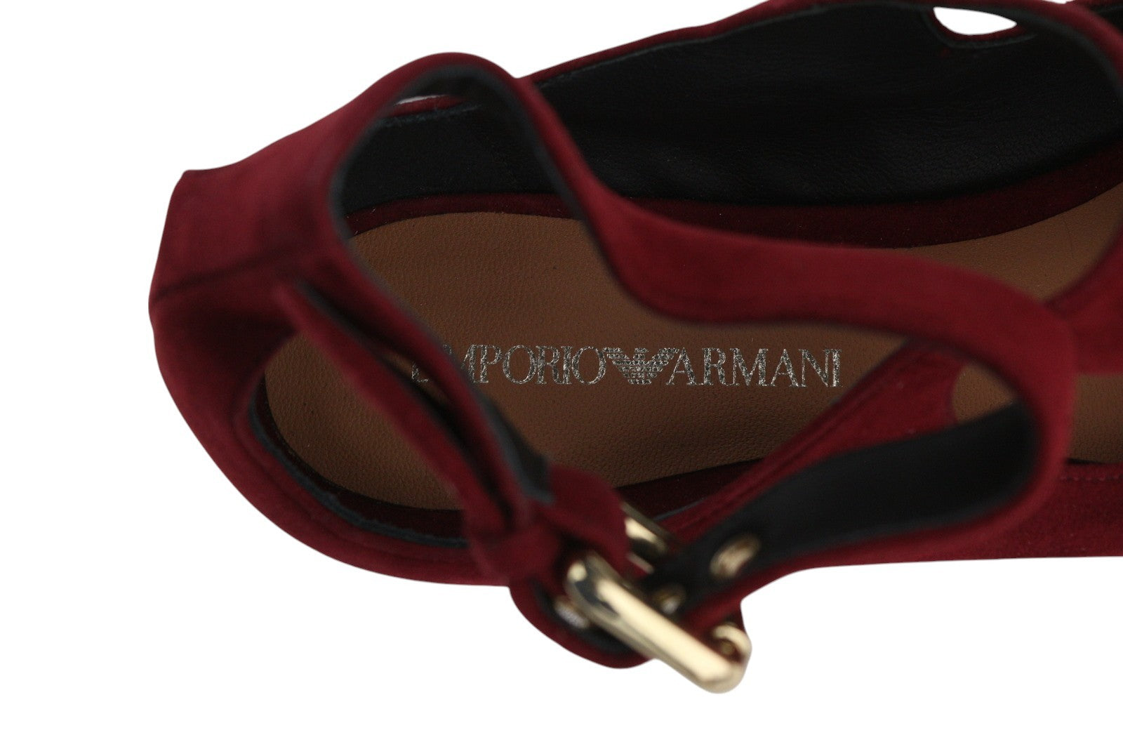 EMPORIO ARMANI X3D226 Women Flats EU37 Burgundy Suede Leather Buckle Ballerina