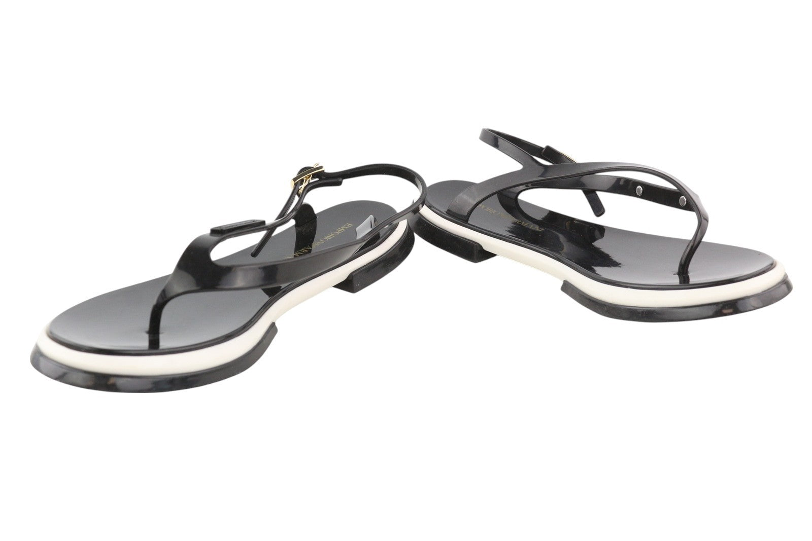 EMPORIO ARMANI Women Sandals EU37 Black Jelly Thong Slingback Strap Open Toe