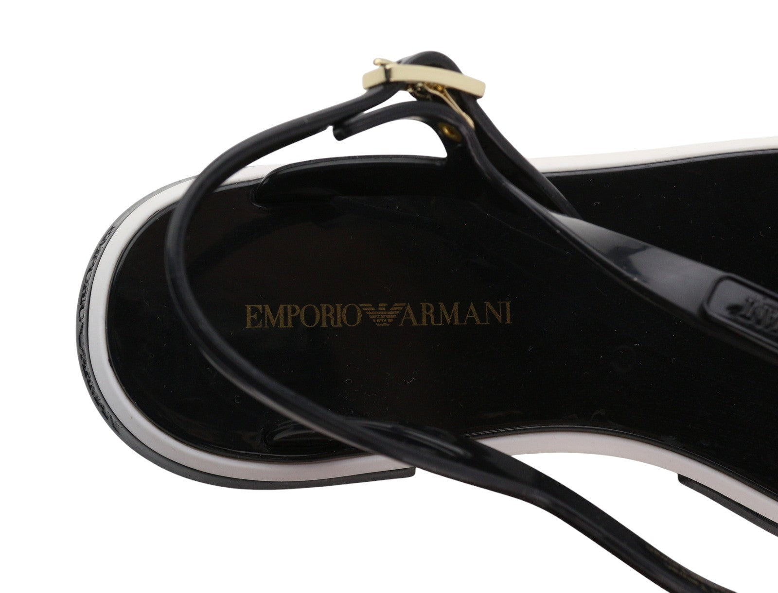 EMPORIO ARMANI Women Sandals EU37 Black Jelly Thong Slingback Strap Open Toe