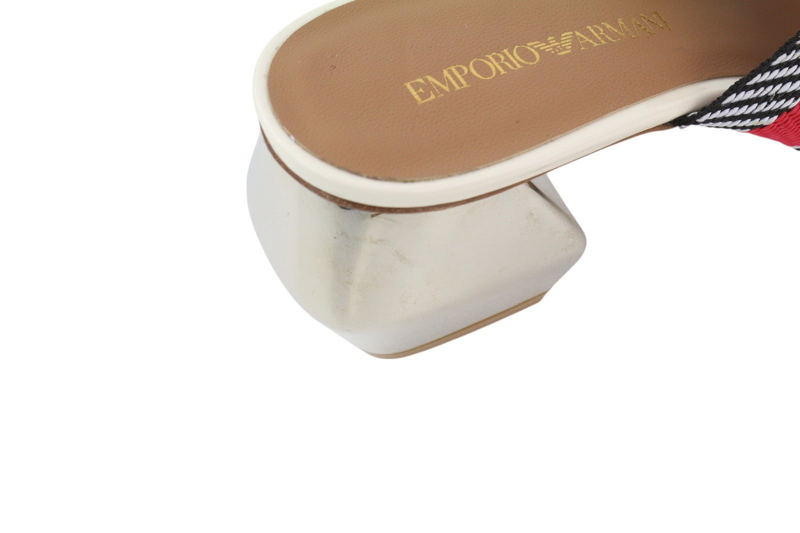 EMPORIO ARMANI X3P682 Women Sandals EU37 Colourful Slip On Shiny Block Heel