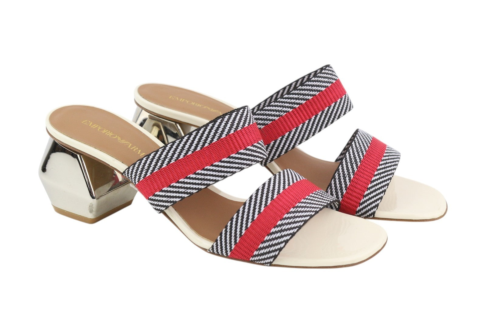 EMPORIO ARMANI X3P682 Women Sandals EU37 Colourful Slip On Shiny Block Heel