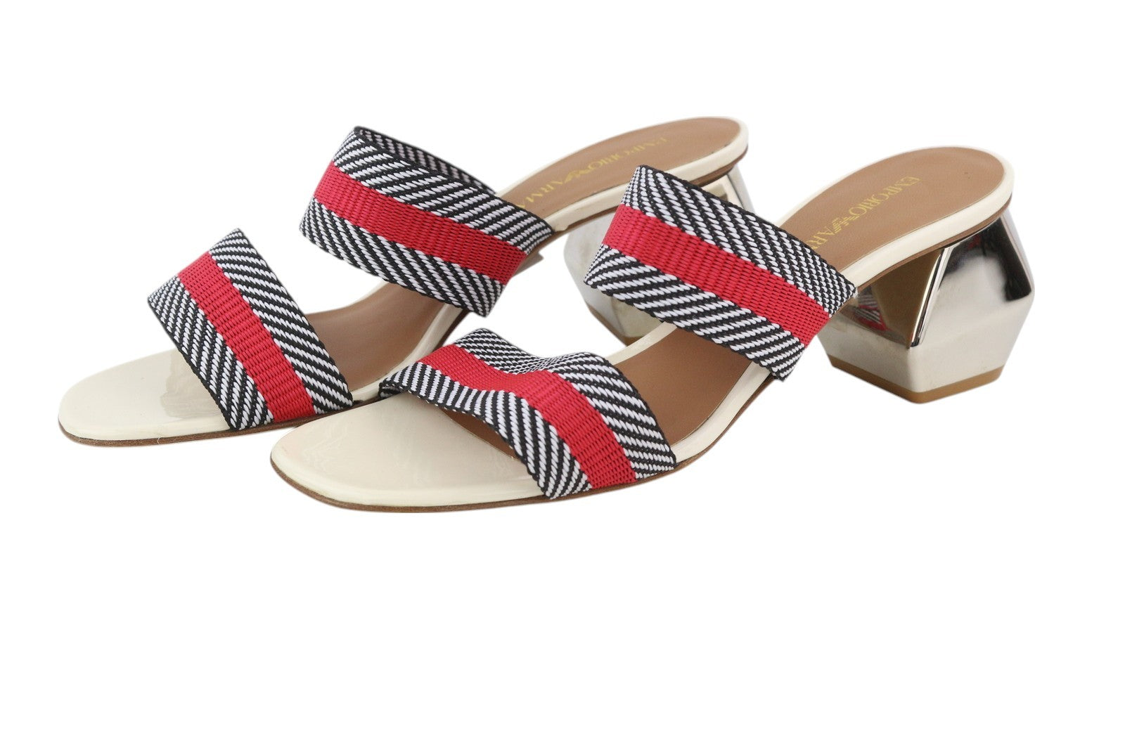 EMPORIO ARMANI X3P682 Women Sandals EU37 Colourful Slip On Shiny Block Heel